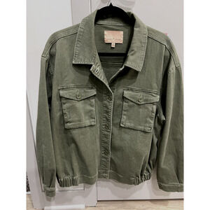 Denim Military utility Olive Green Bomber Jacket shacket Womens Size 2X Comfy